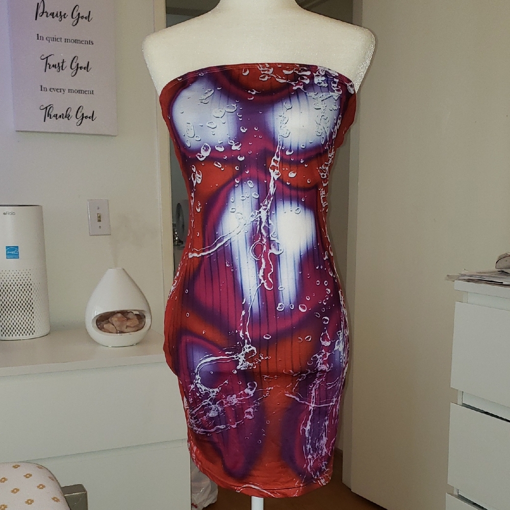 New! Red and Silver Strapless Bodycon Dress Night Out